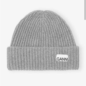 Ganni Grey Rib-Knit Beanie